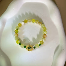 Load image into Gallery viewer, Golden Prehnite Green Nephrite Beads Bracelet 金色葡萄石和田玉碧玉手串
