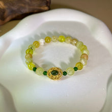 将图片加载到图库查看器，Golden Prehnite Green Nephrite Beads Bracelet 金色葡萄石和田玉碧玉手串
