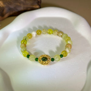 Golden Prehnite Green Nephrite Beads Bracelet 金色葡萄石和田玉碧玉手串