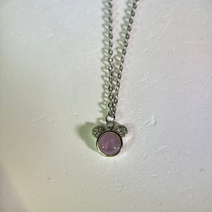 Purple Kunzite Teddy Bear Pendant Necklace 紫锂辉镶嵌小熊吊坠项链