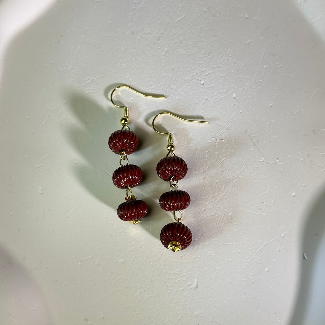 14K Gold Filled Cinnabar Beads Earrings 紫金砂朱砂灯笼珠14K注金耳钩