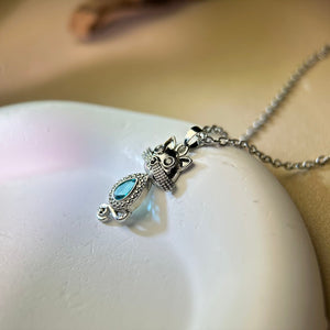 Swiss Blue Topaz Cat Pendant 瑞士蓝托帕石镶嵌吊坠