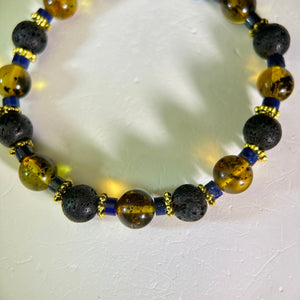 Amber Lava Beads Bracelet 药珀琥珀火山石手串