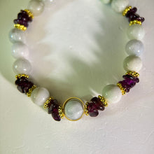 将图片加载到图库查看器，Green Jade Purple Garnet Beads Bracelet 糯种豆色翡翠紫牙乌手串
