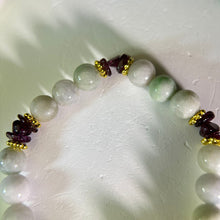 将图片加载到图库查看器，Green Jade Purple Garnet Beads Bracelet 糯种豆色翡翠紫牙乌手串
