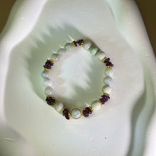 将图片加载到图库查看器，Green Jade Purple Garnet Beads Bracelet 糯种豆色翡翠紫牙乌手串
