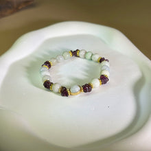 将图片加载到图库查看器，Green Jade Purple Garnet Beads Bracelet 糯种豆色翡翠紫牙乌手串
