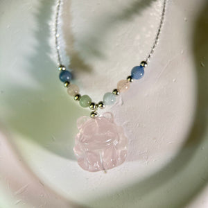 Rose Quartz Nine-Tails Fox Clear Quartz Beads Necklace 粉水晶九尾狐吊坠白水晶珠链手链