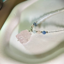 将图片加载到图库查看器，Rose Quartz Nine-Tails Fox Clear Quartz Beads Necklace 粉水晶九尾狐吊坠白水晶珠链手链
