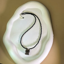 将图片加载到图库查看器，Smoky Quartz Cat Pendant Black Spinel Beads Necklace 茶水晶小猫吊坠黑色尖晶石珠链项链
