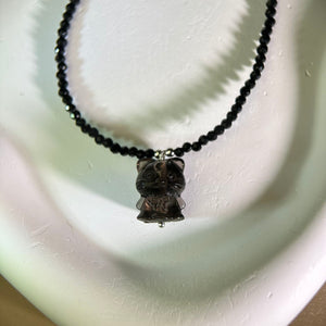 Smoky Quartz Cat Pendant Black Spinel Beads Necklace 茶水晶小猫吊坠黑色尖晶石珠链项链