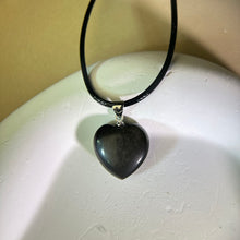 Load image into Gallery viewer, Silver Sheen Obsidian Love Heart Pendant Necklace 银眼黑曜石爱心吊坠项链
