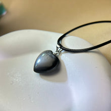 Load image into Gallery viewer, Silver Sheen Obsidian Love Heart Pendant Necklace 银眼黑曜石爱心吊坠项链
