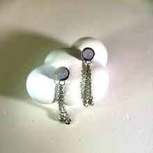 将图片加载到图库查看器，925 Silver Blue Lace Agate Earrings 蓝纹玛瑙镶嵌银耳钉
