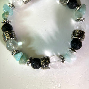 Clear Quartz Lava Beads Bracelet 白水晶火山石手串