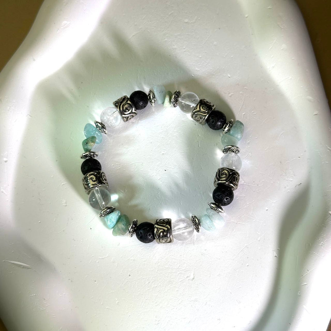 Clear Quartz Lava Beads Bracelet 白水晶火山石手串