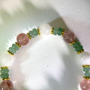 Red Strawberry Quartz White Nephrite Beads Bracelet 红色草莓晶和田玉白玉手串