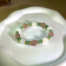 Load image into Gallery viewer, Red Strawberry Quartz White Nephrite Beads Bracelet 红色草莓晶和田玉白玉手串
