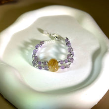 将图片加载到图库查看器，Golden Rutilated Quartz PIXIU Amethyst Beads Bracelet 金发晶水晶貔貅紫水晶珠链手链
