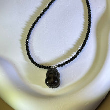 Load image into Gallery viewer, Smoky Quartz PIXIU Pendant Black Spinel Beads Necklace 茶水晶貔貅黑色尖晶石珠链项链
