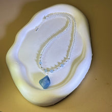 将图片加载到图库查看器，Aquamarine Pendant Clear Quartz Beads Necklace 海蓝宝吊坠白水晶珠链项链
