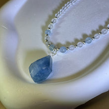 将图片加载到图库查看器，Aquamarine Pendant Clear Quartz Beads Necklace 海蓝宝吊坠白水晶珠链项链
