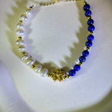 将图片加载到图库查看器，White FreshwaterLap Pearl Lapis Lazuli Beads Bracelet 白色淡水珍珠青金石珠链手链
