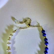 将图片加载到图库查看器，White FreshwaterLap Pearl Lapis Lazuli Beads Bracelet 白色淡水珍珠青金石珠链手链
