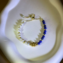 将图片加载到图库查看器，White FreshwaterLap Pearl Lapis Lazuli Beads Bracelet 白色淡水珍珠青金石珠链手链
