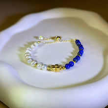 将图片加载到图库查看器，White FreshwaterLap Pearl Lapis Lazuli Beads Bracelet 白色淡水珍珠青金石珠链手链
