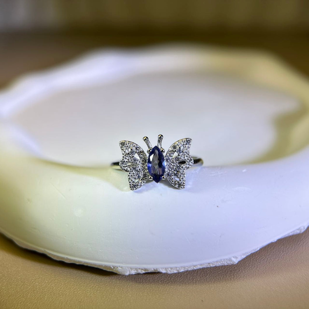 Iolite Butterfly Adjustable Ring 堇青石镶嵌蝴蝶活口戒指