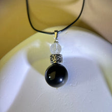 将图片加载到图库查看器，Silver Sheen Obsidian Clear Quartz Pendant Necklace 银眼黑曜石白水晶吊坠项链
