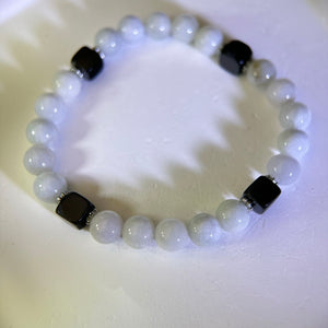 White Jade Blackwood Beads Bracelet 糯种白色翡翠黑檀木手串