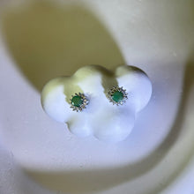 将图片加载到图库查看器，925 Silver Emerald Earrings 祖母绿绿宝石镶嵌银耳钉
