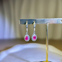 将图片加载到图库查看器，925 Silver Pink Ruby Earrings 粉色红宝石镶嵌银耳钩
