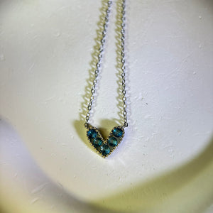 London Blue Love Heart Pendant Necklace 伦敦蓝托帕石镶嵌爱心吊坠项链