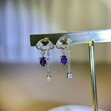 将图片加载到图库查看器，925 Silver Amethyst Earrings 紫水晶镶嵌银耳钉
