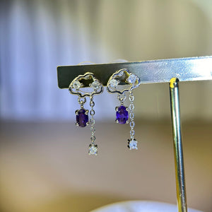 925 Silver Amethyst Earrings 紫水晶镶嵌银耳钉