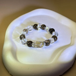 Citrine Clear Quartz Beads Bracelet 黄水晶白水晶手串