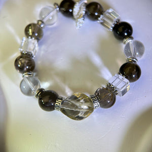 Citrine Clear Quartz Beads Bracelet 黄水晶白水晶手串