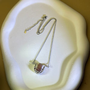 Pink Tourmaline Pendant Necklace 粉色碧玺镶嵌吊坠项链