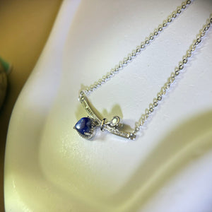 Blue Kyanite Love Heart Pendant Necklace 蓝晶石爱心镶嵌吊坠项链