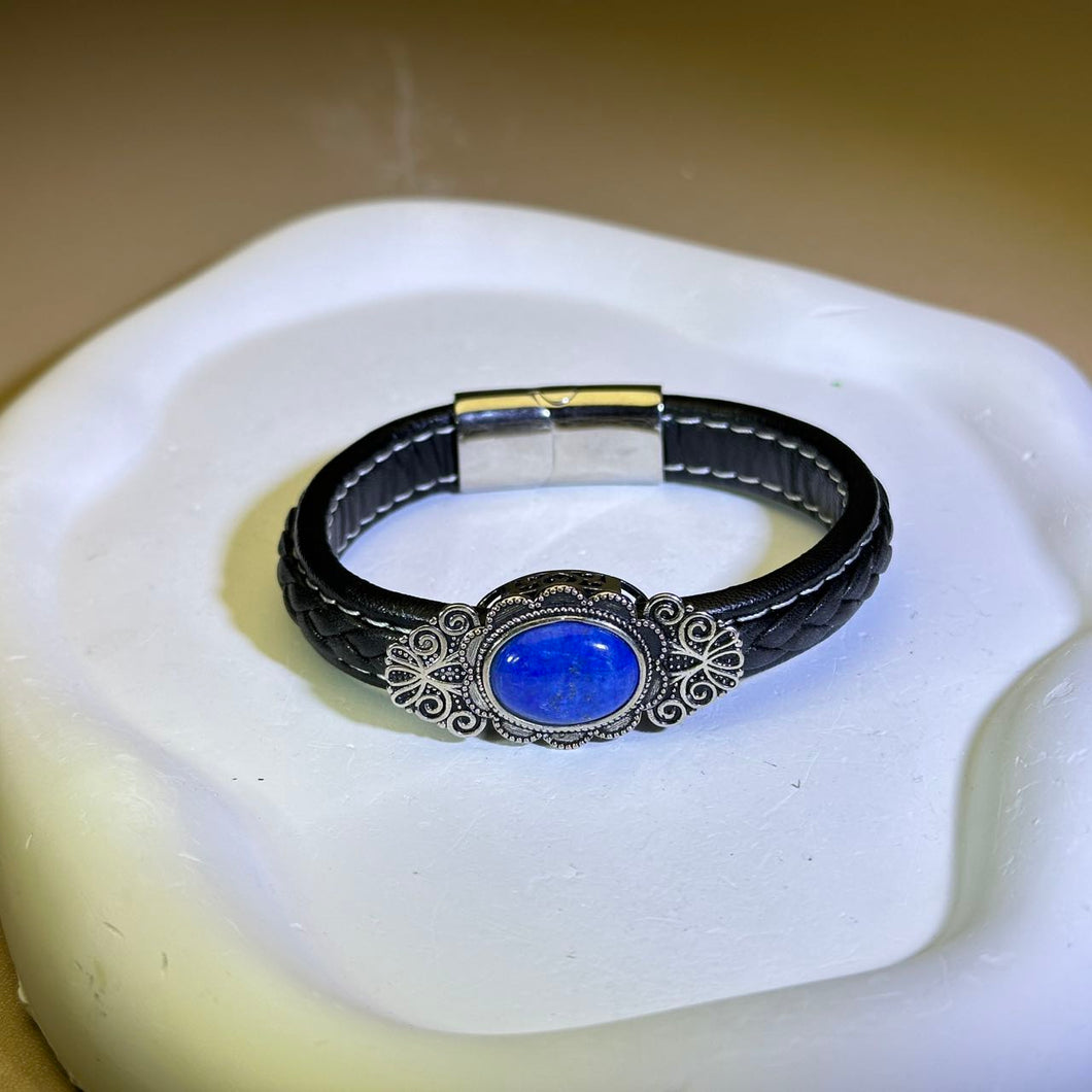 Lapis Lazuli PU Leather Bangle 青金石镶嵌皮手镯