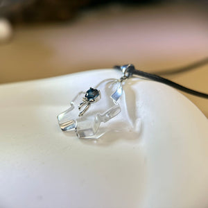 Clear Quartz London Blue Topaz Ginger Man Pendant Necklace 白水晶伦敦蓝托帕石镶嵌姜饼人吊坠项链