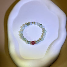 将图片加载到图库查看器，Red Strawberry Quartz Green Jade Beads Bracelet 红色草莓晶糯种豆色翡翠手串
