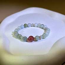 将图片加载到图库查看器，Red Strawberry Quartz Green Jade Beads Bracelet 红色草莓晶糯种豆色翡翠手串
