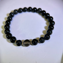 Load image into Gallery viewer, Rainbow Sheen Obsidian Smoky Quartz Beads Bracelet 彩眼黑曜石茶水晶手串
