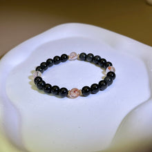 将图片加载到图库查看器，Rainbow Sheen Obsidian Red Hematoid Quartz Beads Bracelet 彩眼黑曜石红胶花水晶手串
