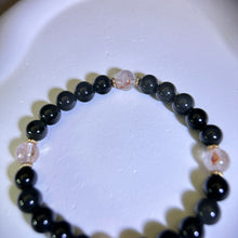 Load image into Gallery viewer, Rainbow Sheen Obsidian Red Hematoid Quartz Beads Bracelet 彩眼黑曜石红胶花水晶手串
