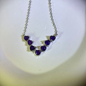 Amethyst Love Heart Pendant Necklace 紫水晶爱心镶嵌吊坠项链